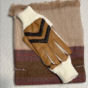Stylish Tan and Cream Gloves with scarf attached brand new